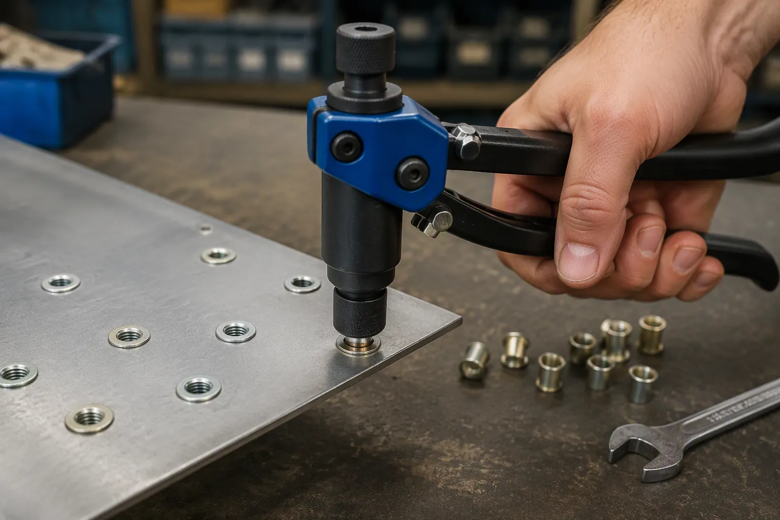Step-by-step installation of rivet nuts using a rivet nut gun